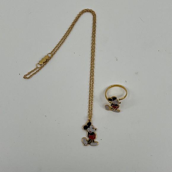Vintage Disney Mickey Mouse Necklace and Adjustable Ring - Picture 1 of 10